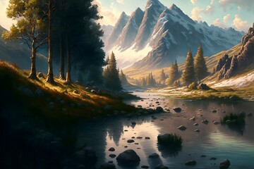 Wall Mural - fantasy forest landscape illustration