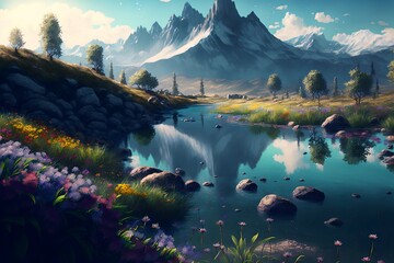 Wall Mural - fantasy forest landscape illustration