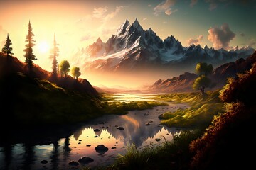 Wall Mural - fantasy forest landscape illustration