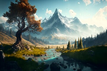 Wall Mural - fantasy forest landscape illustration