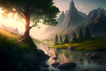 Wall Mural - fantasy forest landscape illustration