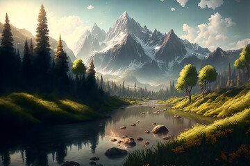 Wall Mural - fantasy forest landscape illustration