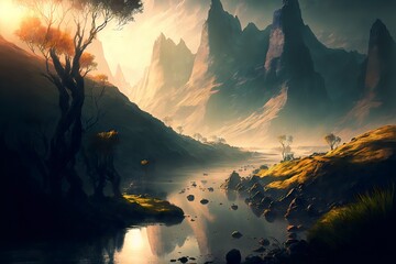 Wall Mural - fantasy forest landscape illustration