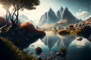 Wall Mural - fantasy forest landscape illustration