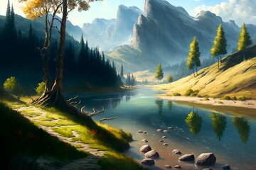 Wall Mural - fantasy forest landscape illustration