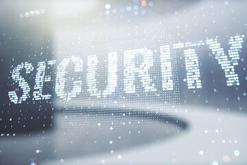 Poster - Virtual cyber security creative concept on abstract empty interior background. Double exposure