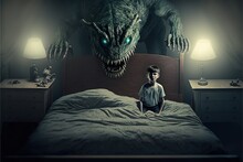 A Terrible Nightmare Scares A Boy In Bed