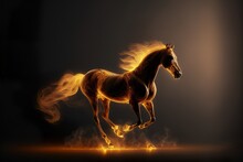 Golden Animals Burning With Golden Flames For Beautiful Backgrounds Horse
