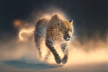 Wall Mural - Golden animals burning with golden flames for beautiful backgrounds jaguar