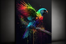 Painted Animal With Paint Splash Painting Technique On Colorful Background Parrot