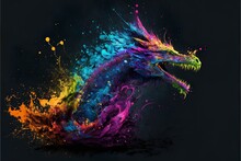 Painted Animal With Paint Splash Painting Technique On Colorful Background Dragon