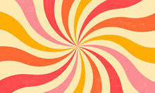 Groovy 70s Background With Twisted Sunburst. Vector Illustration