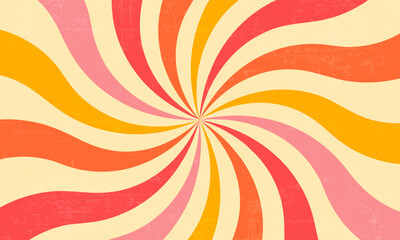 groovy 70s background with twisted sunburst. vector illustration