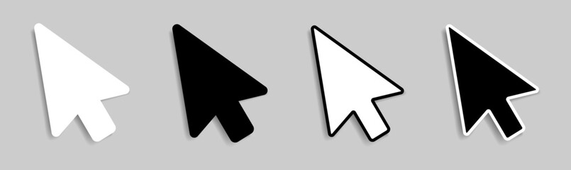 Poster - Mouse pointer icons with a shadow on a gray background. A set of four cursor pointers. Vector illustration.