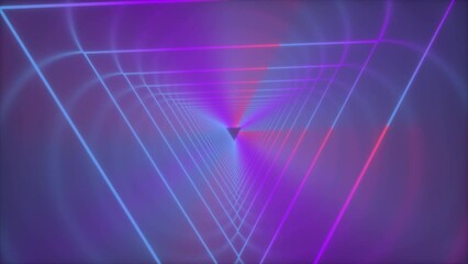 Poster - Triangles neon tunnel. Computer generated 3d render