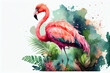 Leinwandbild Motiv Beautiful flamingos in watercolor style