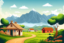 Indian Hamlet With Mountains Around It In The Background. Generative AI
