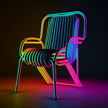 Abstract Neon Chair: 3D Render Of A Vibrant, Futuristic, Abstract Minimalistic Chair (AI Generated)