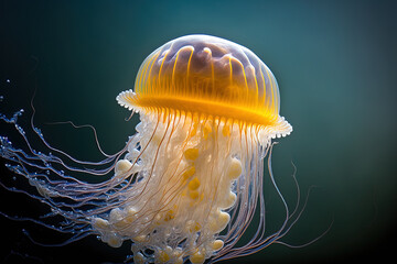 Canvas Print - The Mediterranean fried egg jellyfish Cotylorhiza tuberculata. Generative AI