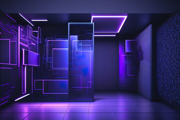 with an abstract basic backdrop in purple and blue. Scene for advertisements, technologies, displays, banners, and the metaverse. Sci Fi . Display of products. Generative AI