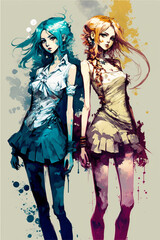 Canvas Print - two cool pretty anime girls