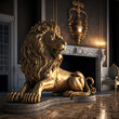 golden statue of a lion in the middle of a palace