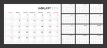 Wall Quarterly Calendar Template For 2024 In A Classic Minimalist Style. Week Starts On Sunday. Set Of 12 Months. Corporate Planner Template. A4 Format Horizontal