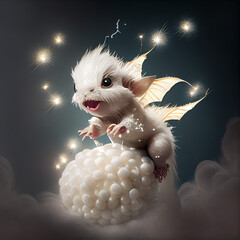 Cute white baby dragon with christmas decoration, generative ai