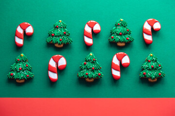 Wall Mural - Christmas colored handmade gingerbread cookies, flat lay.