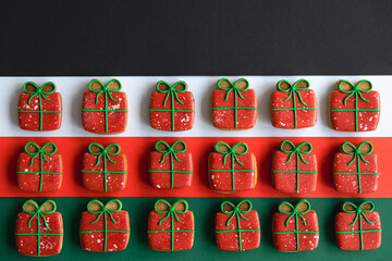 Wall Mural - Christmas handmade gingerbread cookies covered with multi-colored icing.