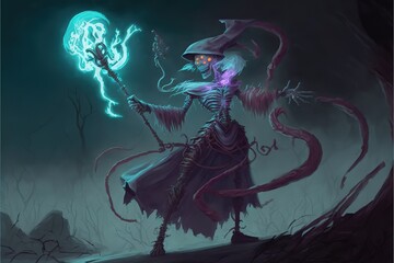 Wall Mural - undead sorcerer necromancer casting spells