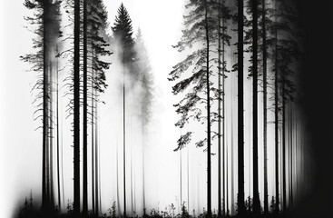 Fototapete - black and white photograph of woods and mist