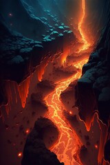 Canvas Print - a river of lava flows through a hallway of caves