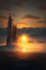 Fototapete - Foggy Sunrise