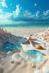 Wall Mural - A light blue sky, white beach