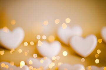 Canvas Print - Cute hearts yellow, Valentine's Day, bokeh lights Micro hearts.	