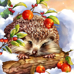 illustration of a hedgehog in snowy areas 