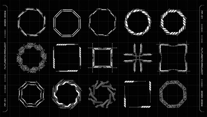 Aufkleber - Set of Sci Fi modern circuit frame user interface elements.