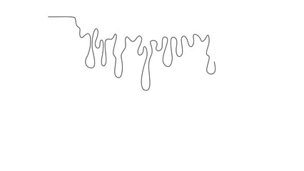 Poster - Animated self drawing of continuous line draw liquid drop. Water blot, splashes, blobs. Stain of paint flowing and drips. Abstract aqua shapes on white background. Full length single line animation