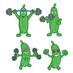 Wall Mural - Cute pickle cucumber collection set. Funny and humorous cartoon pickle in flat style. Vegetable clipart vector illustration template