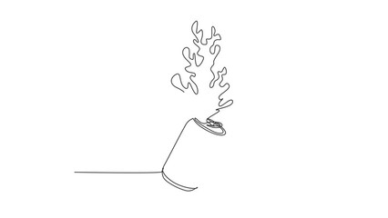 Poster - Animated self drawing of continuous line draw cola splashing out of aluminum can. Soda water splashing out of canned, fresh liquid, soda splash with fresh water drop. Full length single line animation