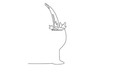 Poster - self drawing animation of single line draw close up pouring purified fresh water into glass. pouring