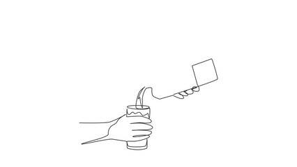 Poster - Animated self drawing of continuous line draw hand holding carton of milk poured into glass. Hand hold milk box, pour into glass. Splash of milk drop from carton box. Full length single line animation