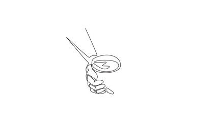 Poster - Animated self drawing of single continuous line draw hands holding a red cup of hot tea or coffee isolated on white background. Warming hands by mug of hot drink. Full length one line animation