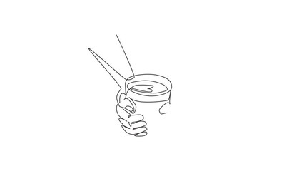 Poster - Self drawing animation of single line draw cup of tea in hands of men. Man warming hands touching a hot cup of tea. Time relax in morning with tea or coffee. Continuous line draw. Full length animated