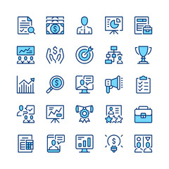 Fototapete - Business consulting line icons. Blue color. Vector line icons set