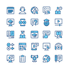 Fototapete - Digital learning line icons. Blue color. Vector line icons set