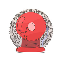 Poster - Single one line drawing red fire alarm system signal device. Prevention, emergency, warning bell. Swirl curl circle background style. Modern continuous line draw design graphic vector illustration