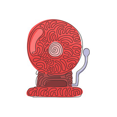 Poster - Continuous one line drawing red fire alarm system signal device. Prevention, emergency, warning bell. Firefighter equipment and tool. Swirl curl style. Single line design vector graphic illustration