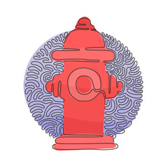 Poster - Single continuous line drawing red fire hydrant icon. Tool used by firefighters for extinguishing flames. Swirl curl circle background style. Dynamic one line draw graphic design vector illustration